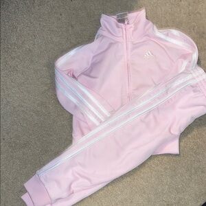 Adidas Light Pink Tracksuit with White Stripes